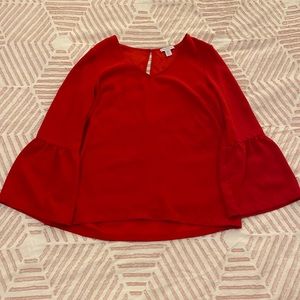 Carolina Belle Red V Neck Bell Sleeve Keyhole Blouse